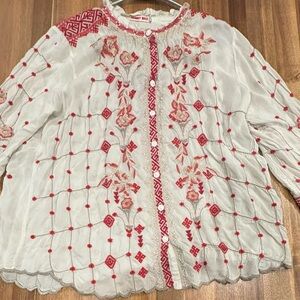 🌺 Johnny Was Embroidered Boho Blouse – Women’s Large